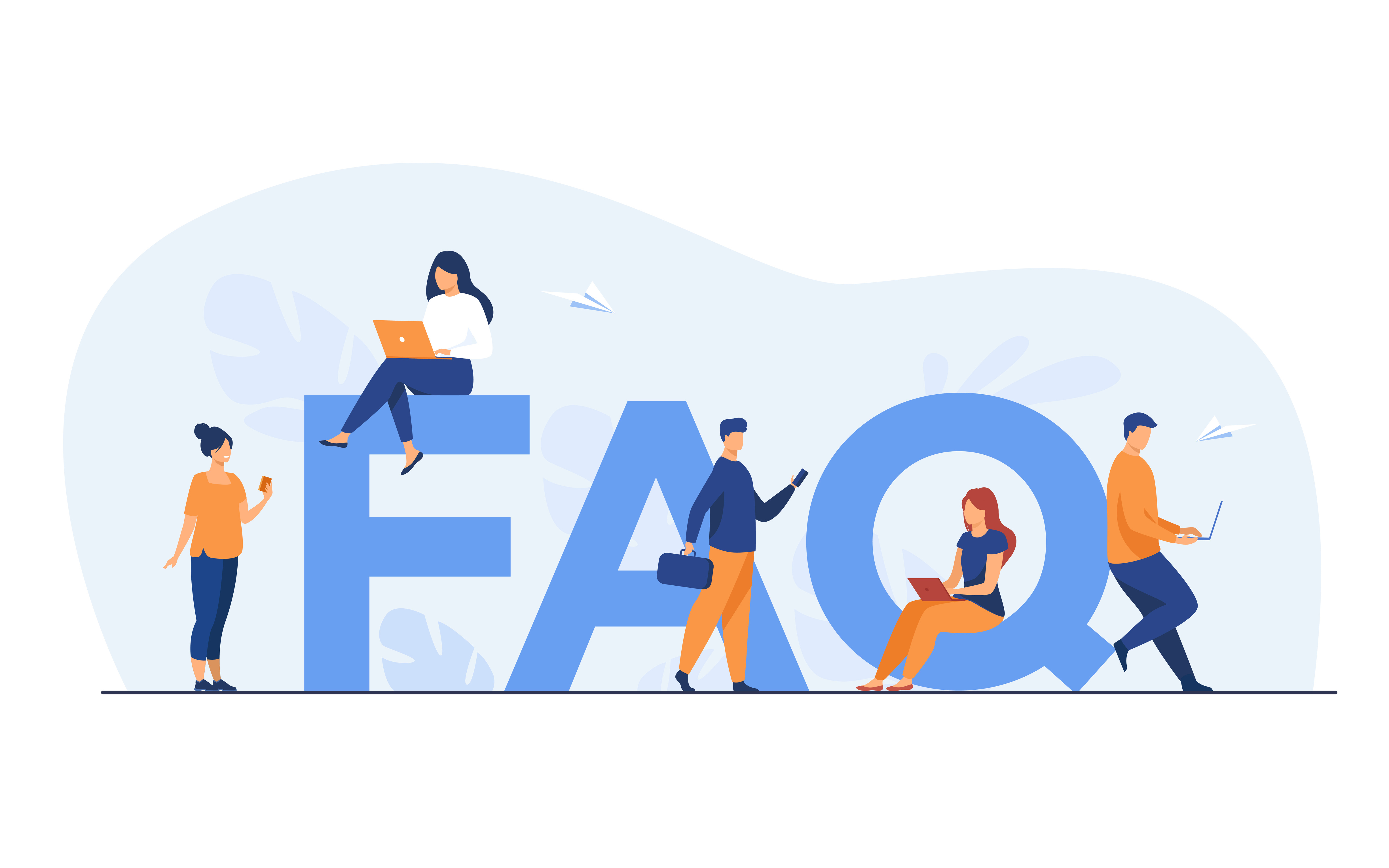 Poslovni ljudi ispred velikog znaka FAQ